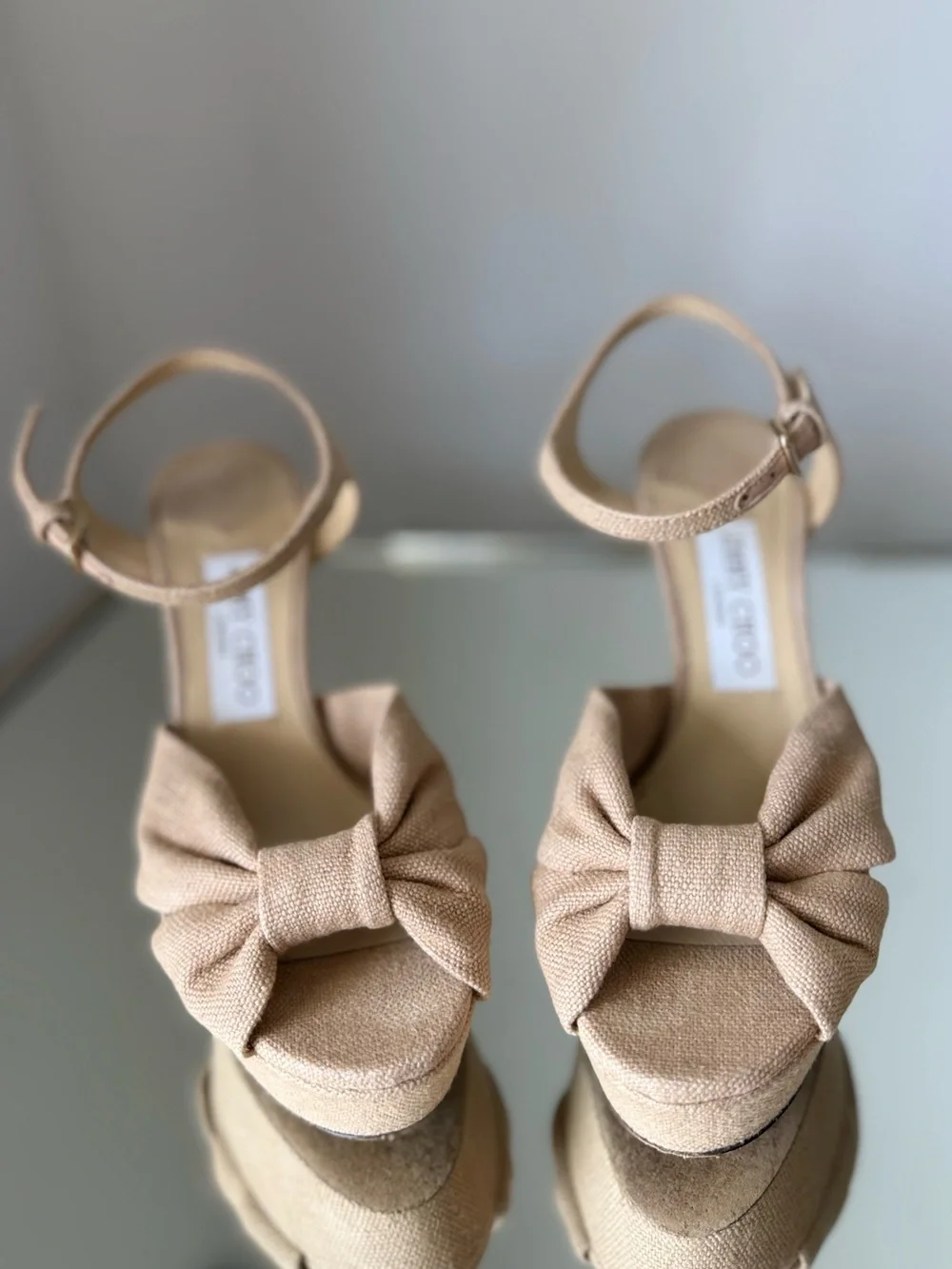 Like new Jimmy Choo Heloise 120 Linen Platform Sandals $1,095 37.5 - Picture 10 of 16